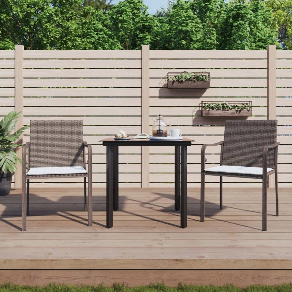 vidaXL Matgrupp för trädgården 3 delar med dynor konstrotting & stål