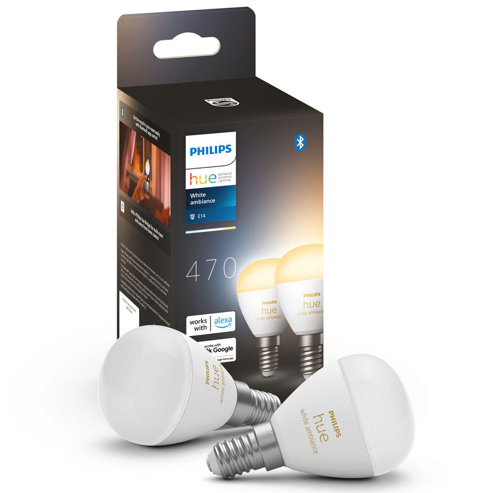 Philips HUE White Ambiance E14 Klot 470 lm2-pack