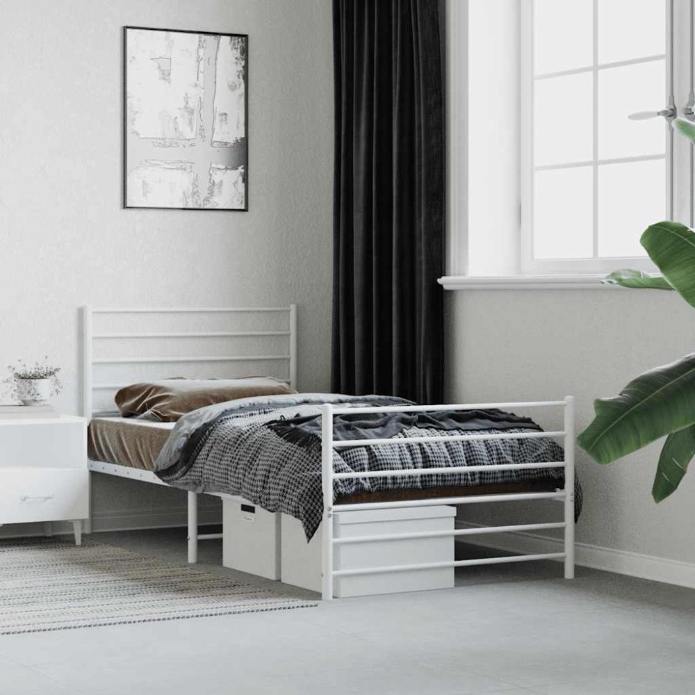 vidaXL Sängram med huvudgavel och fotgavel vit metall 80x200 cm