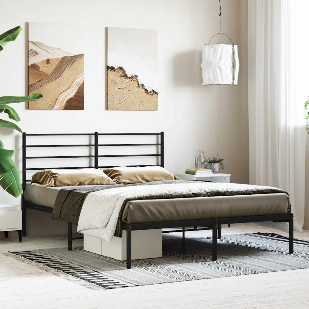 vidaXL Sängram med huvudgavel metall svart 140x190 cm