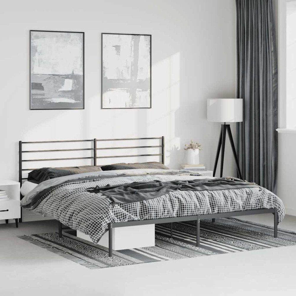 vidaXL Sängram med huvudgavel metall svart 183x213 cm