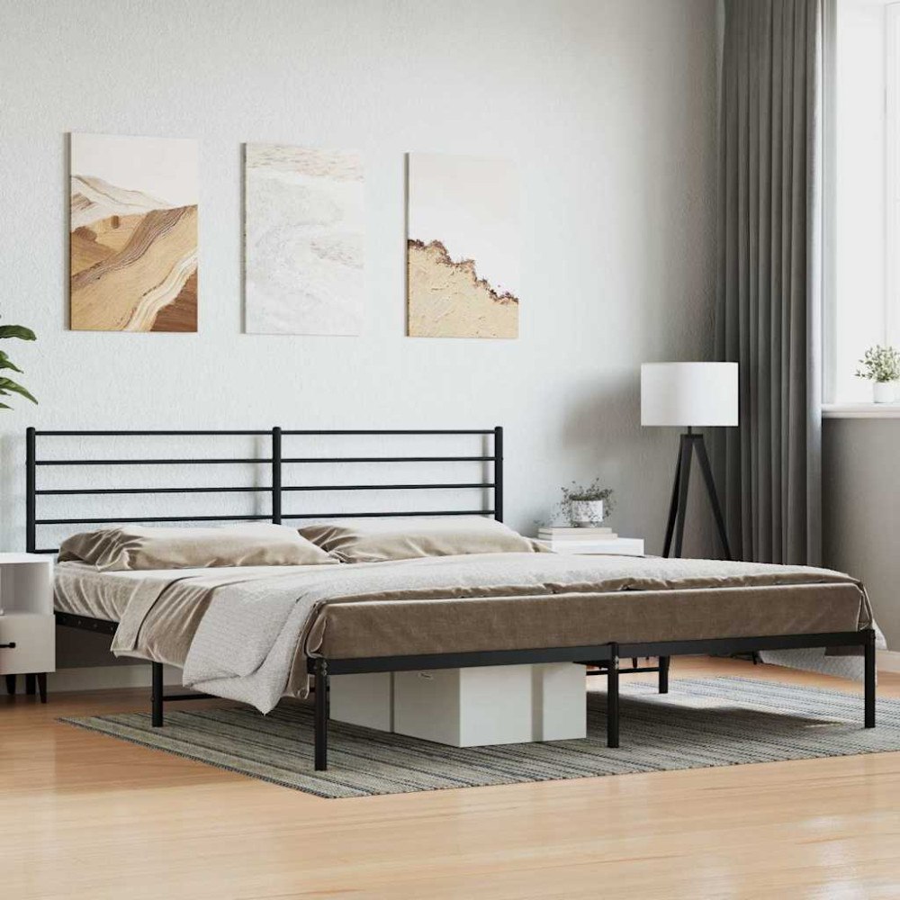 vidaXL Sängram med huvudgavel metall svart 200x200 cm