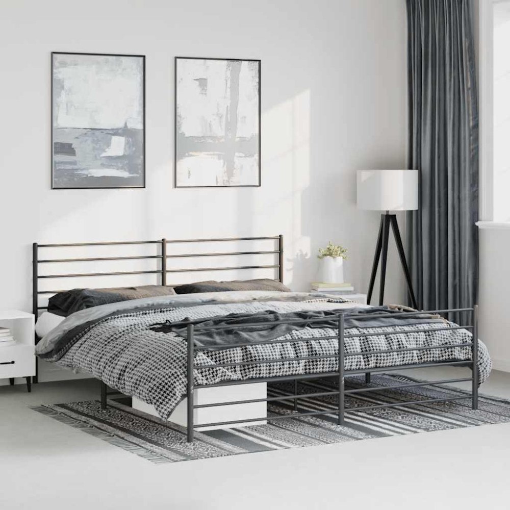vidaXL Sängram med huvudgavel och fotgavel svart metall 183x213 cm