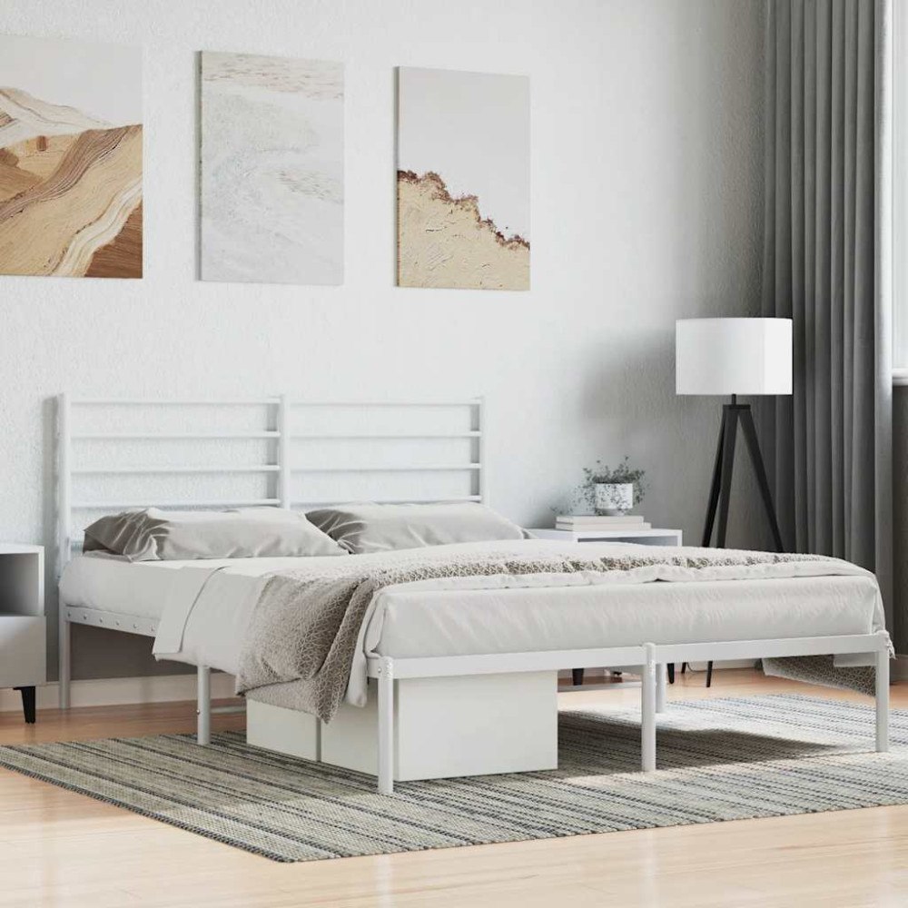 vidaXL Sängram med huvudgavel metall vit 160x200 cm