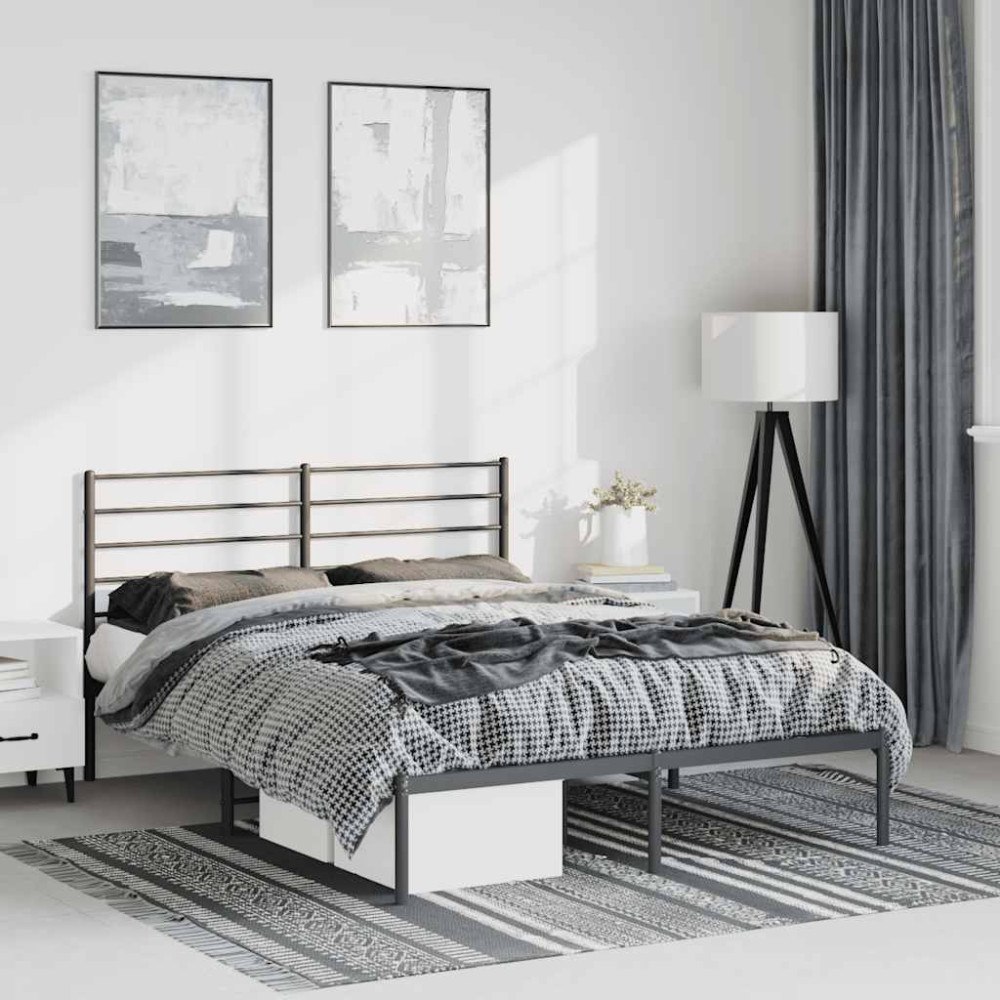 vidaXL Sängram med huvudgavel metall svart 150x200 cm