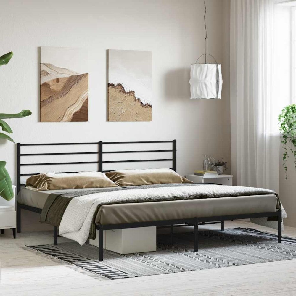 vidaXL Sängram med huvudgavel metall svart 180x200 cm