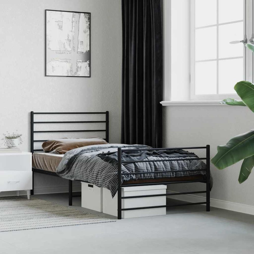 vidaXL Sängram med huvudgavel och fotgavel svart metall 90x190 cm