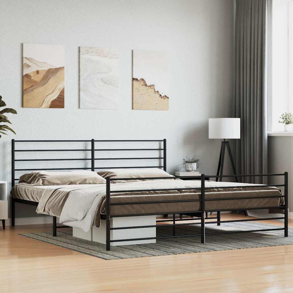 vidaXL Sängram utan madrass med fotgavel metall svart 180x200 cm