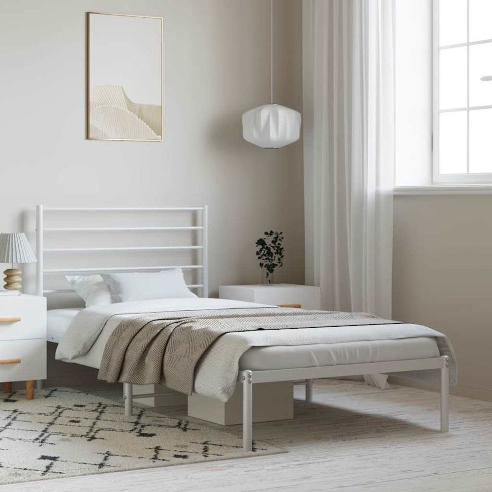 vidaXL Sängram med huvudgavel metall vit 100x200 cm