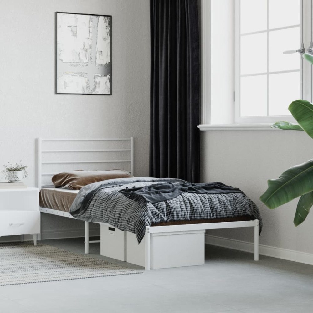 vidaXL Sängram med huvudgavel metall vit 107x203 cm