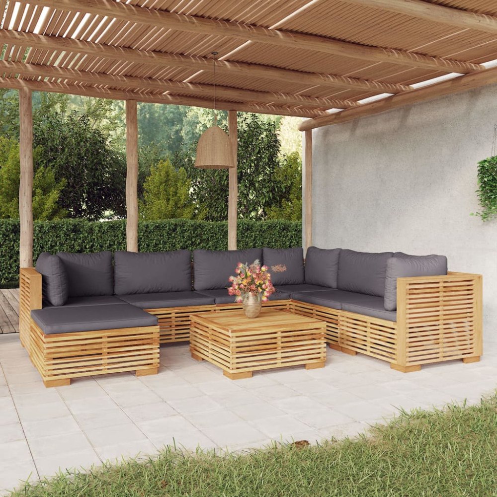 vidaXL Loungegrupp för trädgården med dynor 8 delar massiv teak