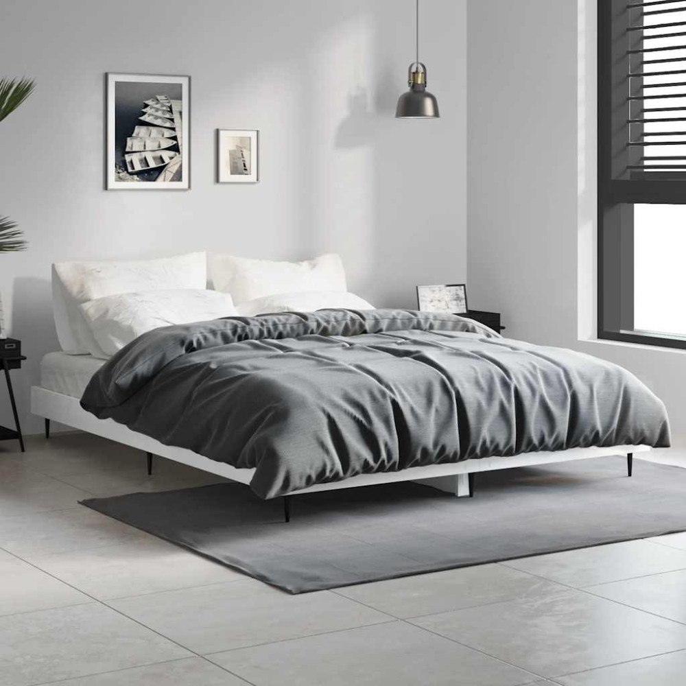 vidaXL Sängram vit högglans 140x190 cm konstruerat trä