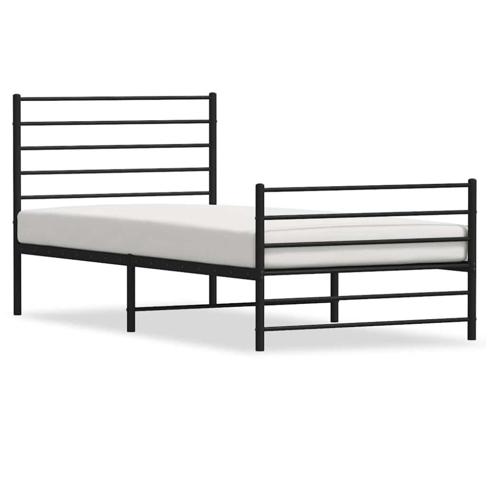 vidaXL Sängram med huvudgavel och fotgavel svart metall 107x203 cm