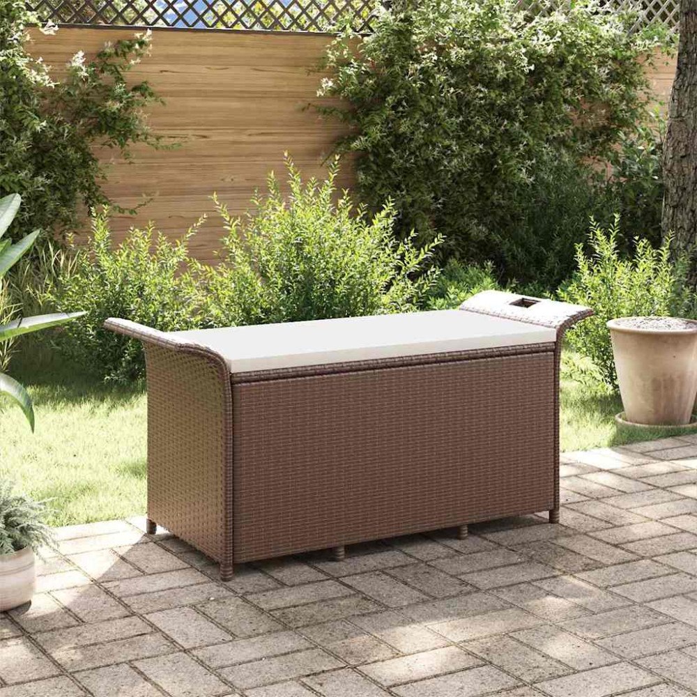 vidaXL Trädgårdsbänk med dyna brun 116x46x57 cm konstrotting