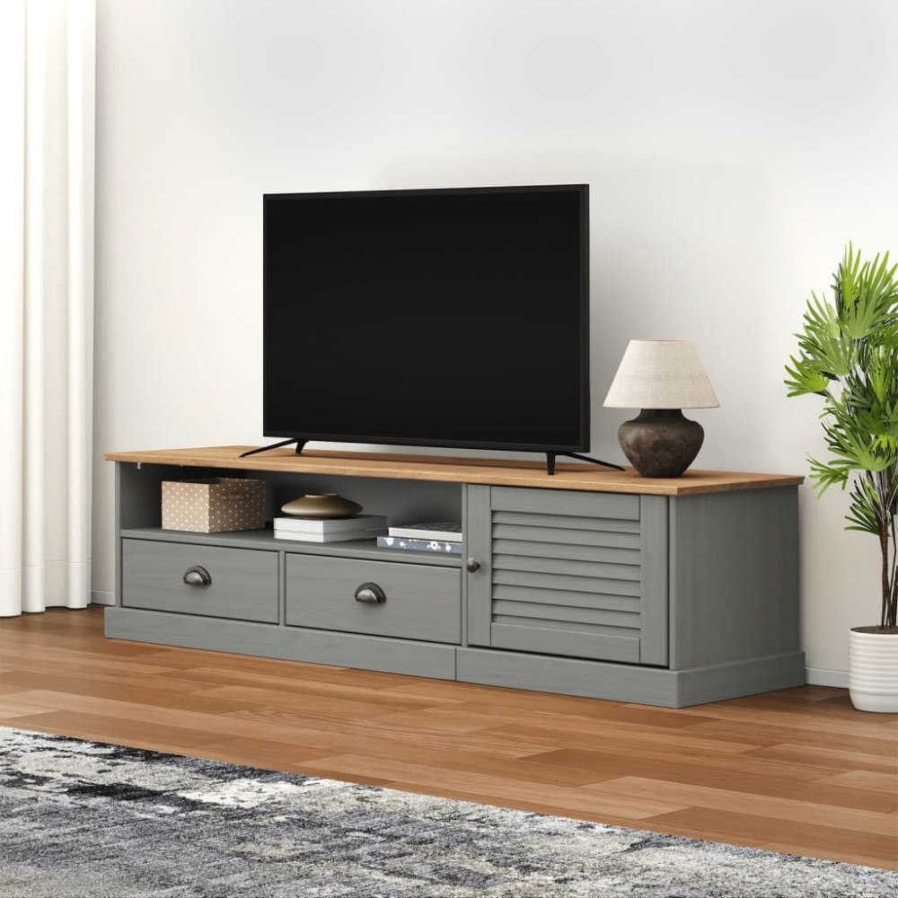 vidaXL Tv-bänk VIGO grå 156x40x40 cm massiv furu