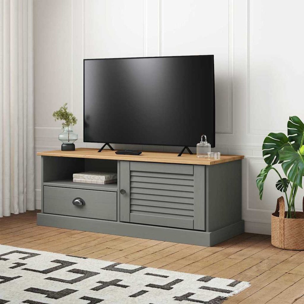 vidaXL Tv-bänk VIGO grå 106x40x40 cm massiv furu