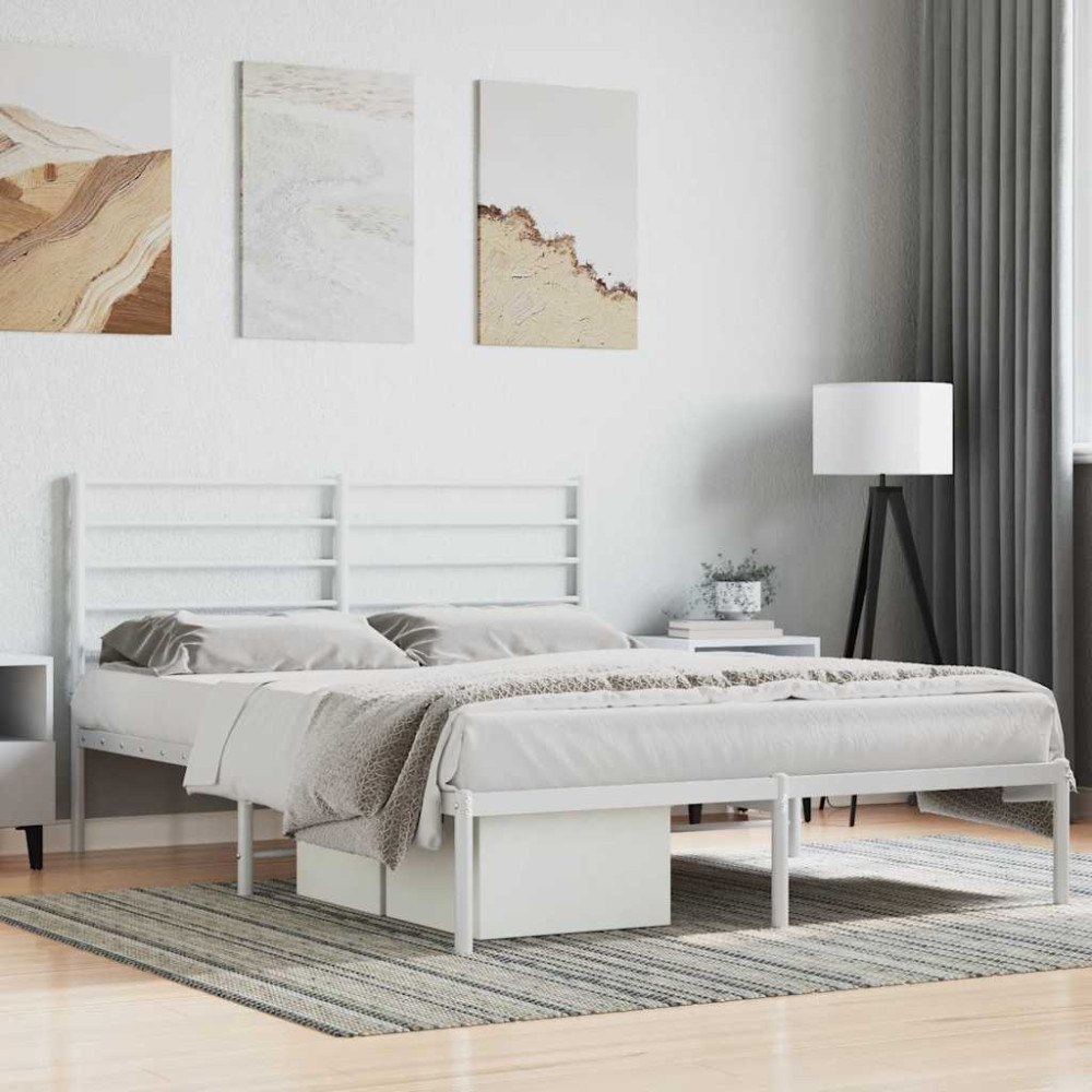 vidaXL Sängram med huvudgavel metall vit 120x200 cm