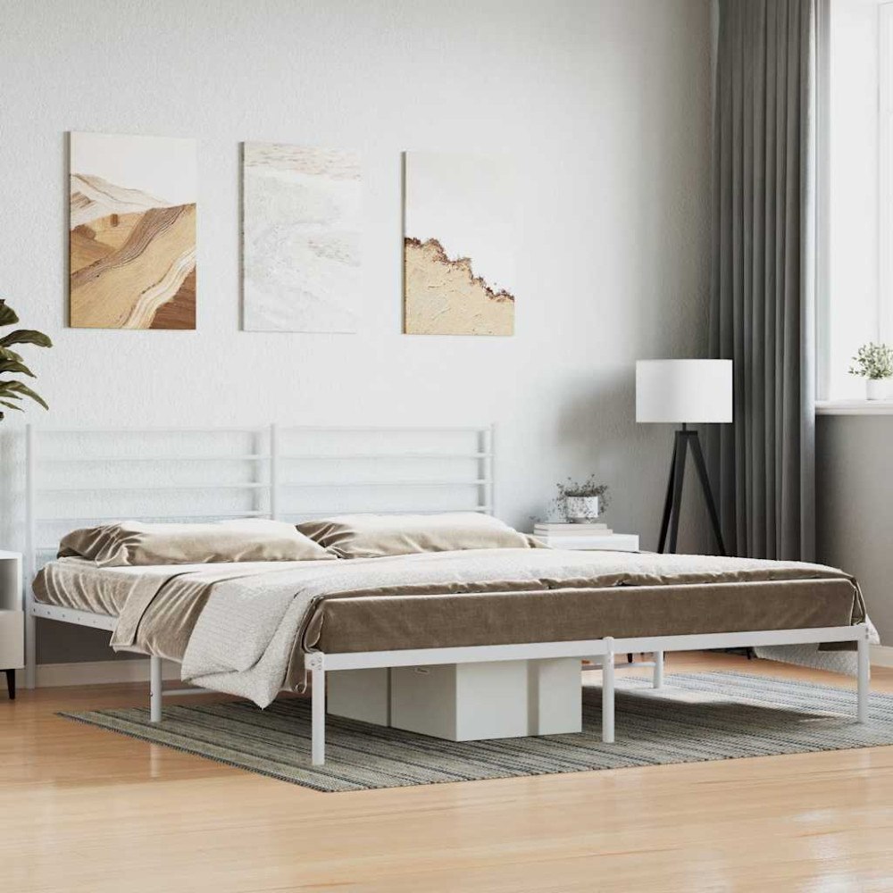 vidaXL Sängram med huvudgavel metall vit 180x200 cm