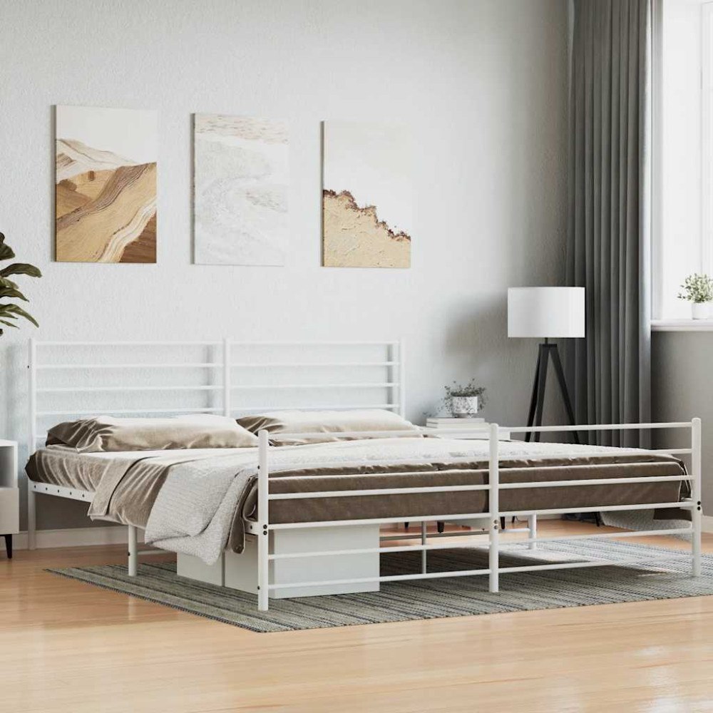 vidaXL Sängram med huvudgavel och fotgavel vit metall 180x200 cm