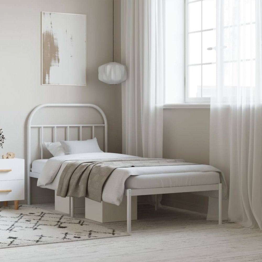 vidaXL Sängram med huvudgavel metall vit 90x200 cm