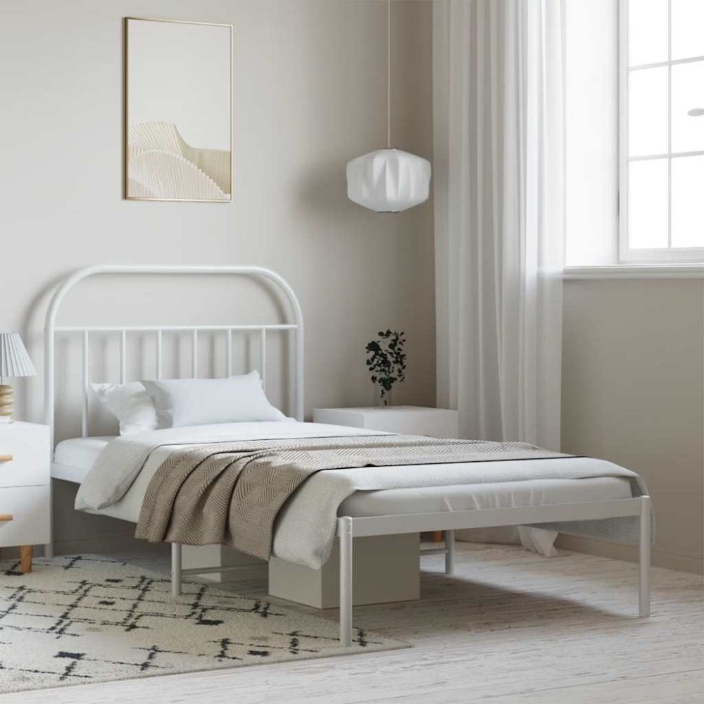 vidaXL Sängram med huvudgavel metall vit 100x200 cm