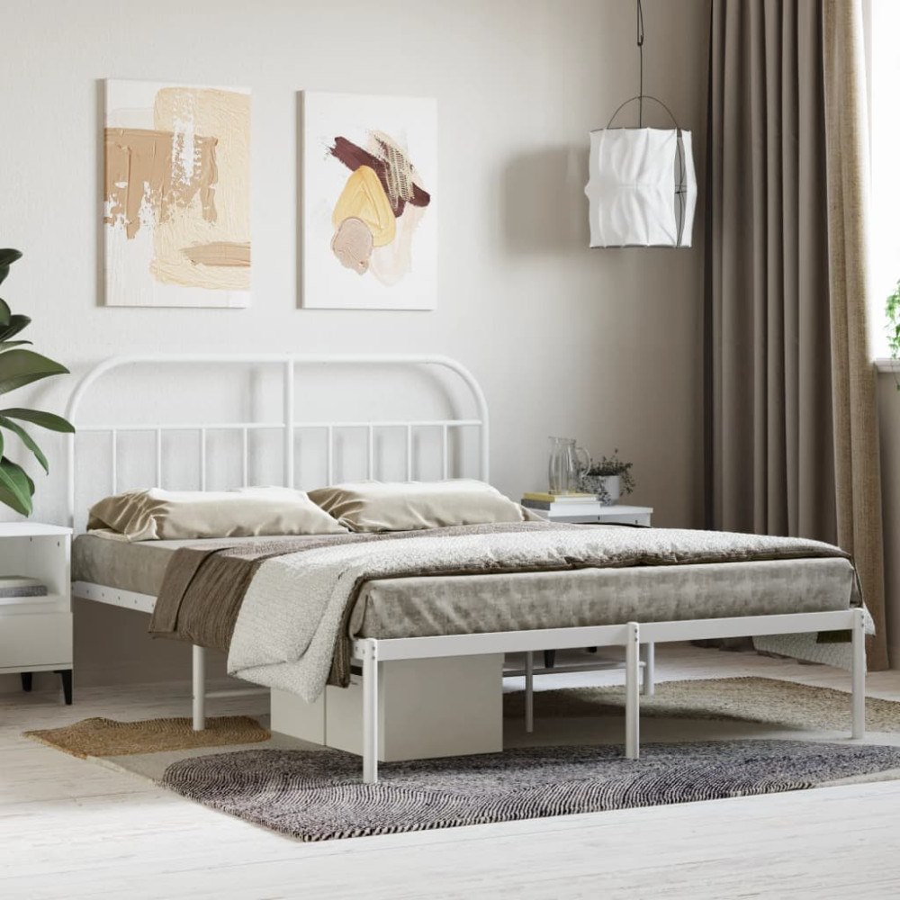 vidaXL Sängram med huvudgavel metall vit 140x200 cm