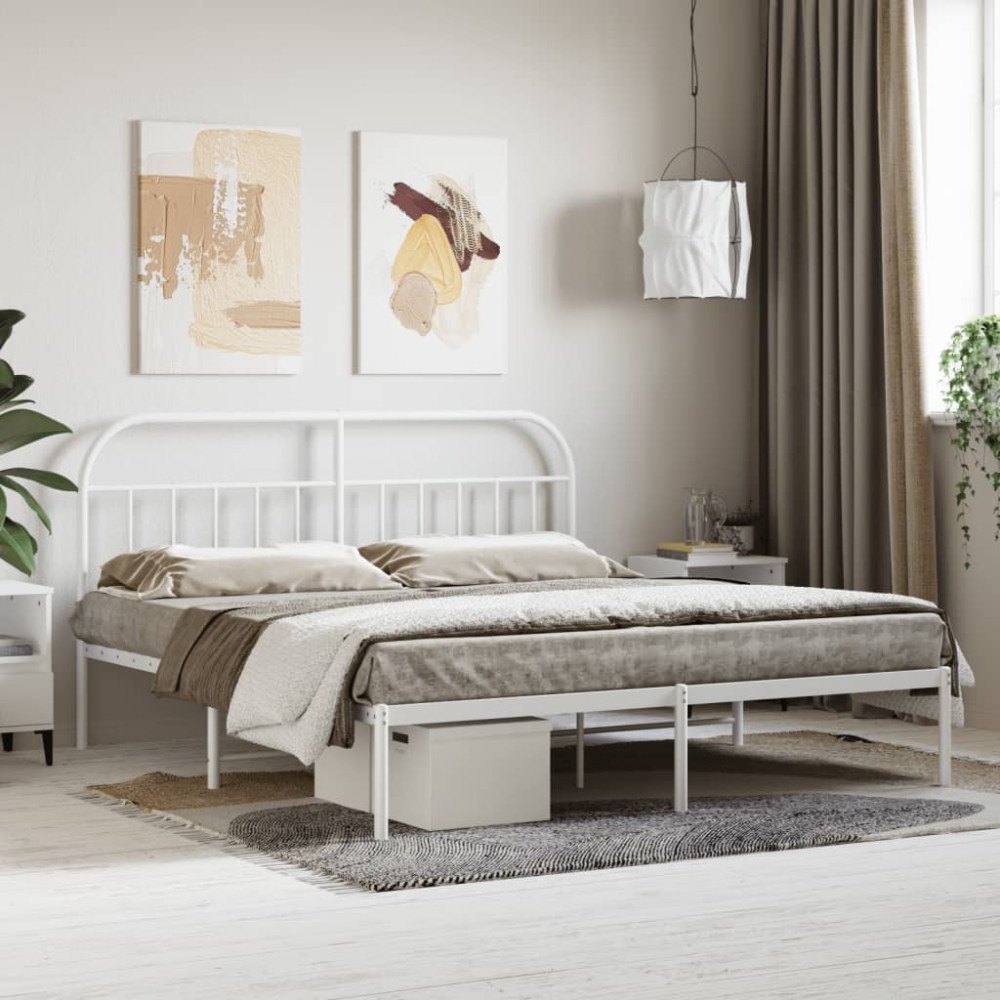vidaXL Sängram med huvudgavel metall vit 160x200 cm