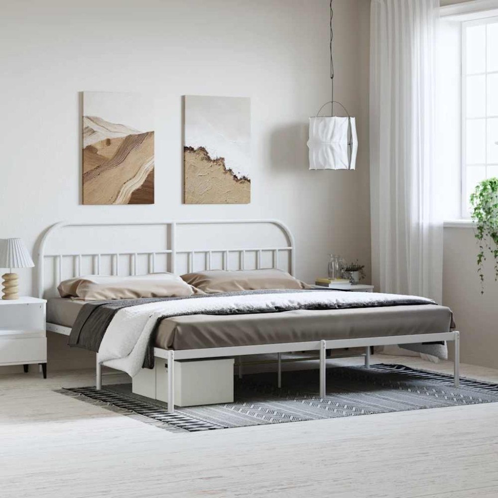 vidaXL Sängram med huvudgavel metall vit 193x203 cm