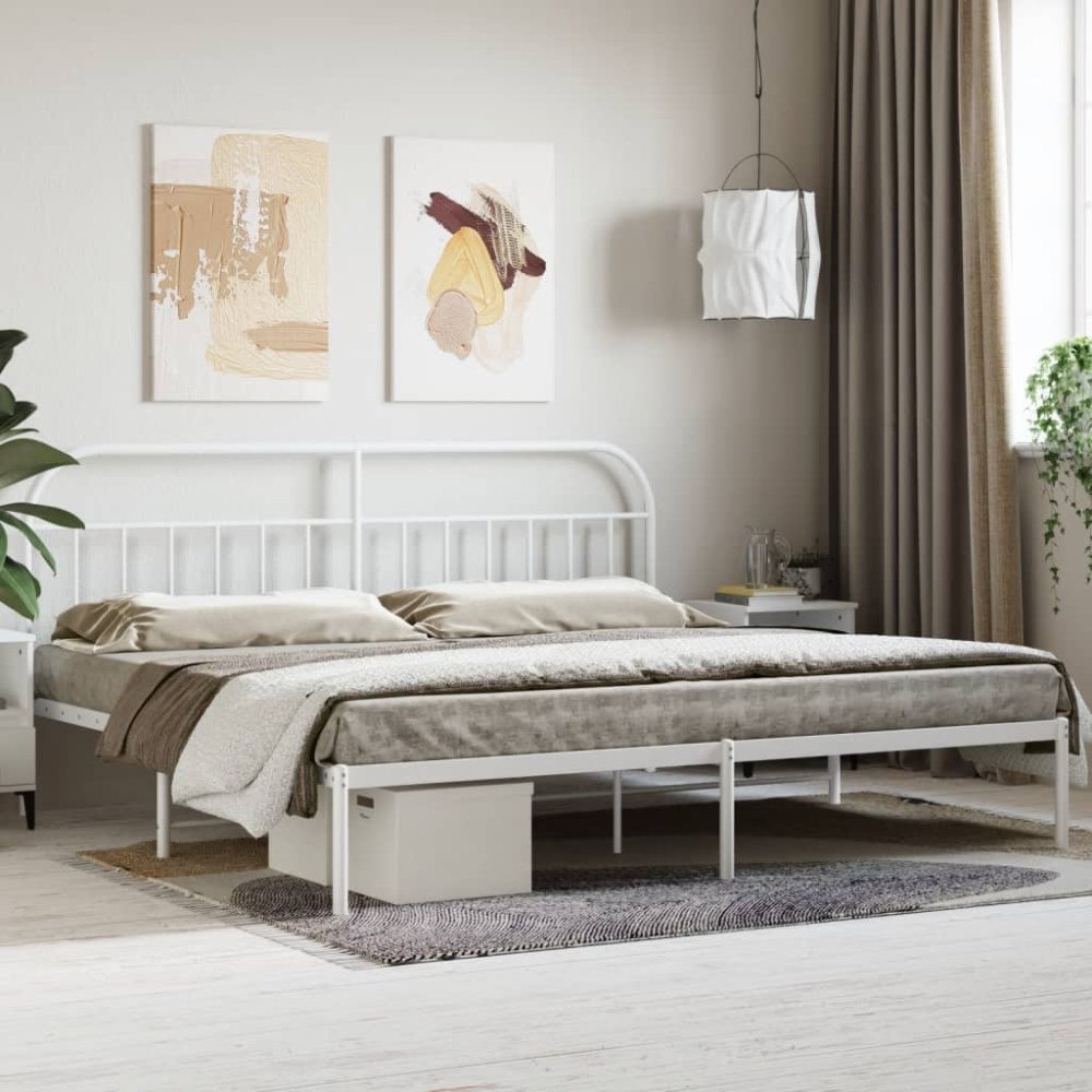 vidaXL Sängram med huvudgavel metall vit 200x200 cm