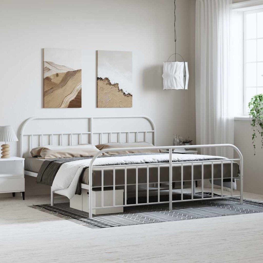 vidaXL Sängram med huvudgavel och fotgavel vit metall 193x203 cm