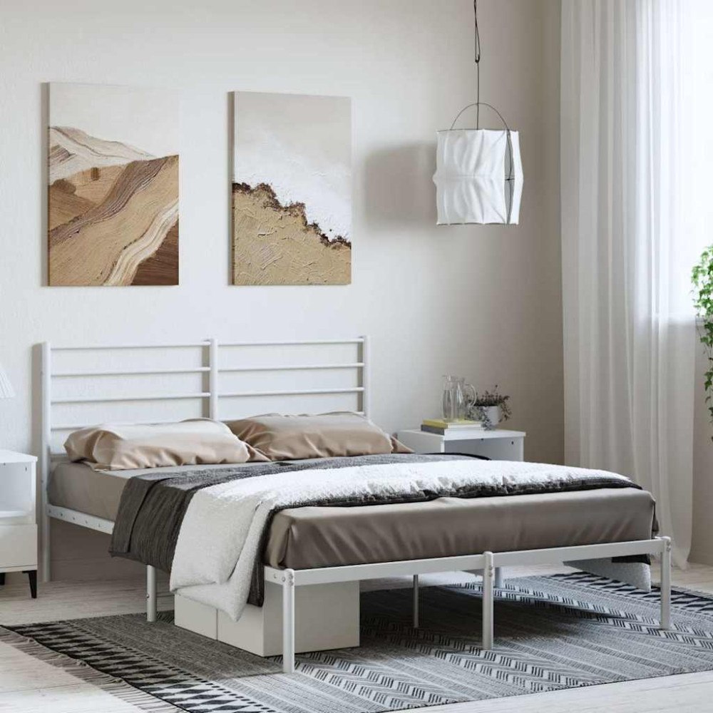 vidaXL Sängram med huvudgavel metall vit 150x200 cm
