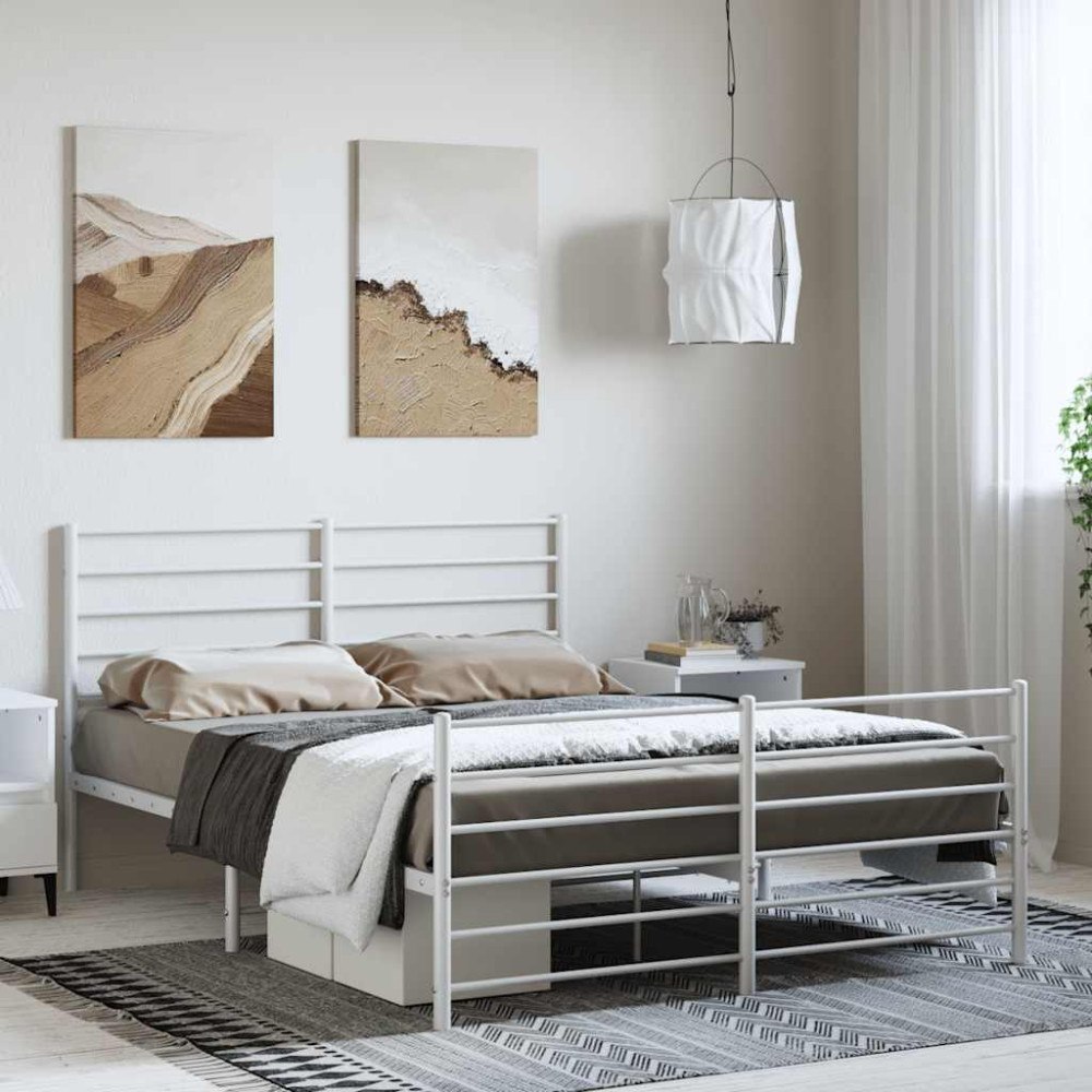 vidaXL Sängram med huvudgavel och fotgavel vit metall 150x200 cm
