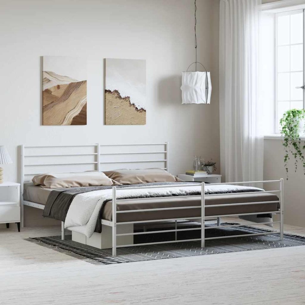 vidaXL Sängram med huvudgavel och fotgavel vit metall 183x213 cm