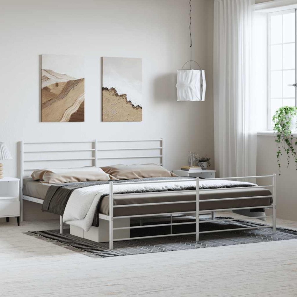 vidaXL Sängram med huvudgavel och fotgavel vit metall 193x203 cm
