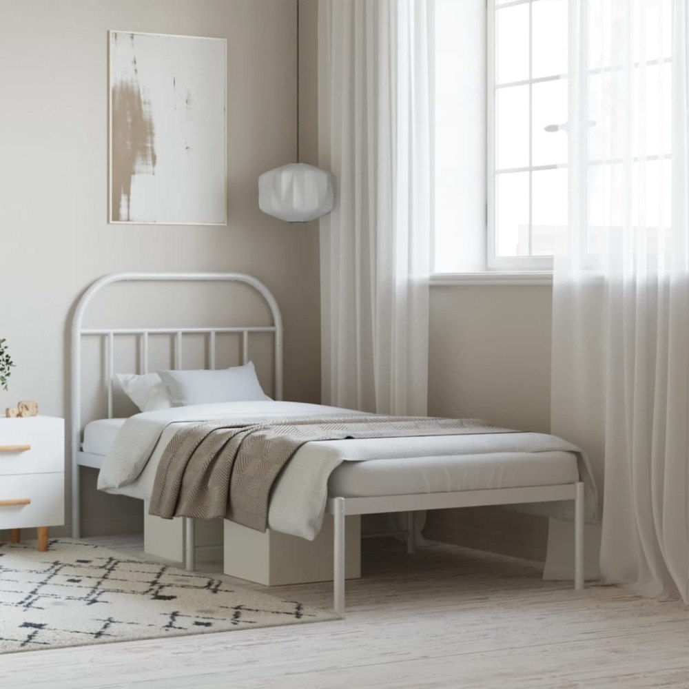 vidaXL Sängram med huvudgavel metall vit 90x190 cm