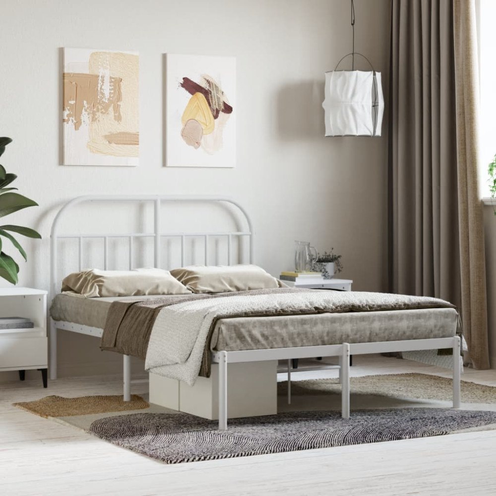 vidaXL Sängram med huvudgavel metall vit 120x190 cm