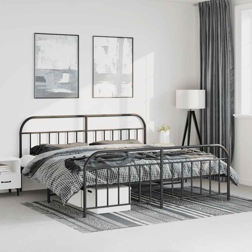 vidaXL Sängram med huvudgavel och fotgavel svart metall 183x213 cm