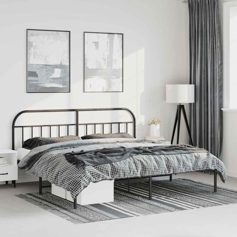 vidaXL Sängram med huvudgavel metall svart 183x213 cm
