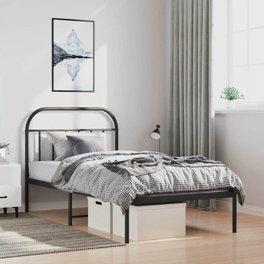 vidaXL Sängram med huvudgavel metall svart 100x200 cm
