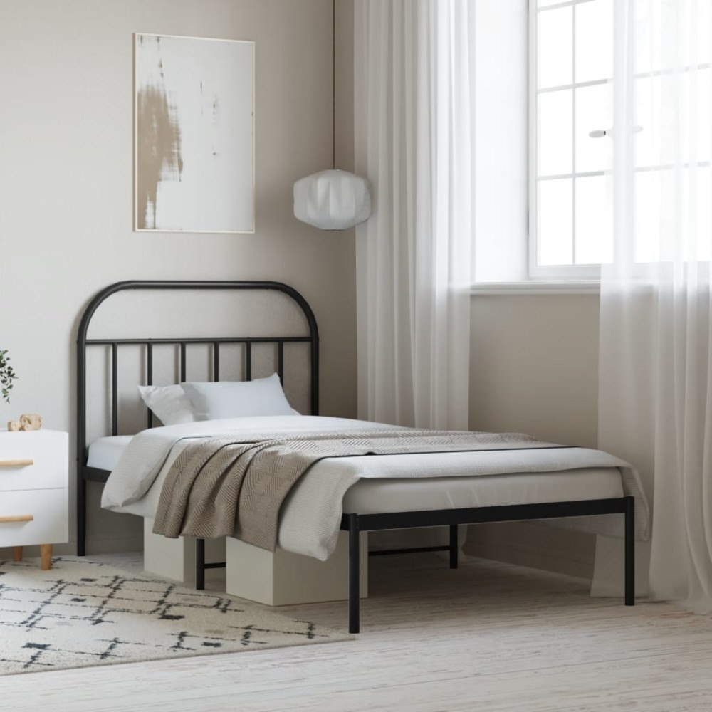 vidaXL Sängram med huvudgavel metall svart 100x200 cm