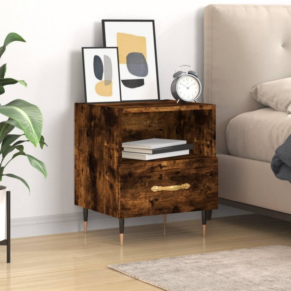 vidaXL Sängbord rökfärgad ek 40x35x47,5 cm konstruerat trä