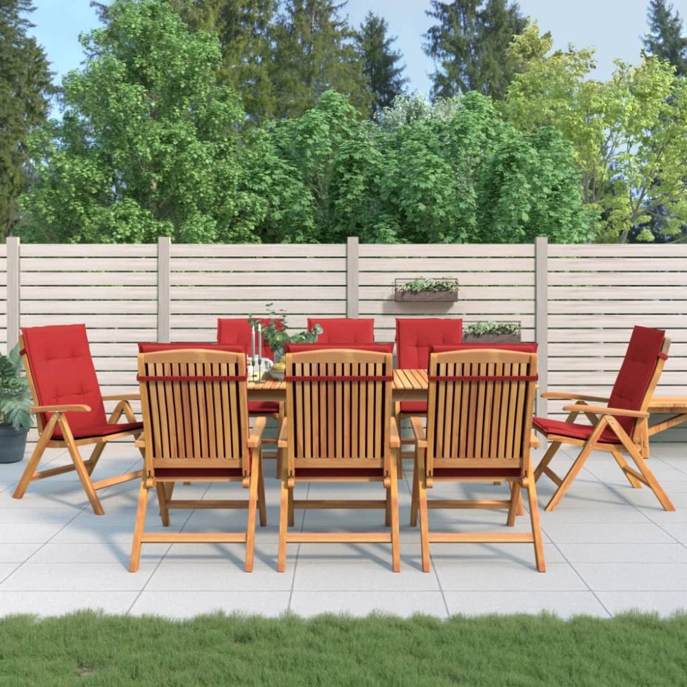 vidaXL Justerbara trädgårdsstolar med dynor 8 st massiv teak