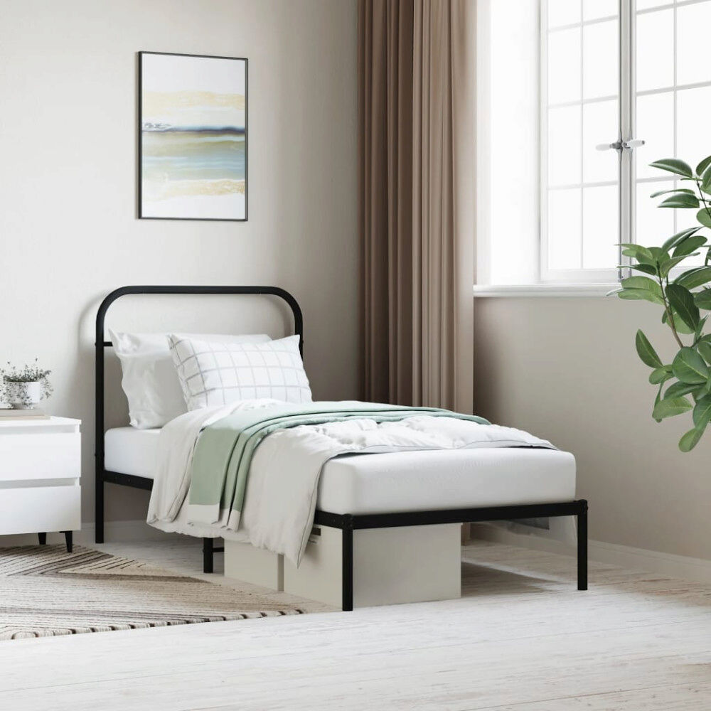 vidaXL Sängram med huvudgavel metall svart 90x190 cm