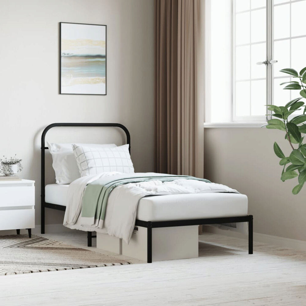 vidaXL Sängram med huvudgavel metall svart 90x200 cm