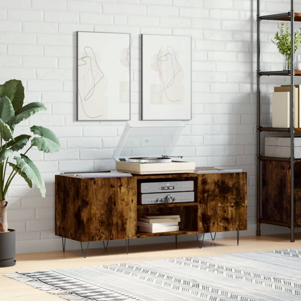 vidaXL Stereobänk rökfärgad ek 121x38x48 cm konstruerat trä
