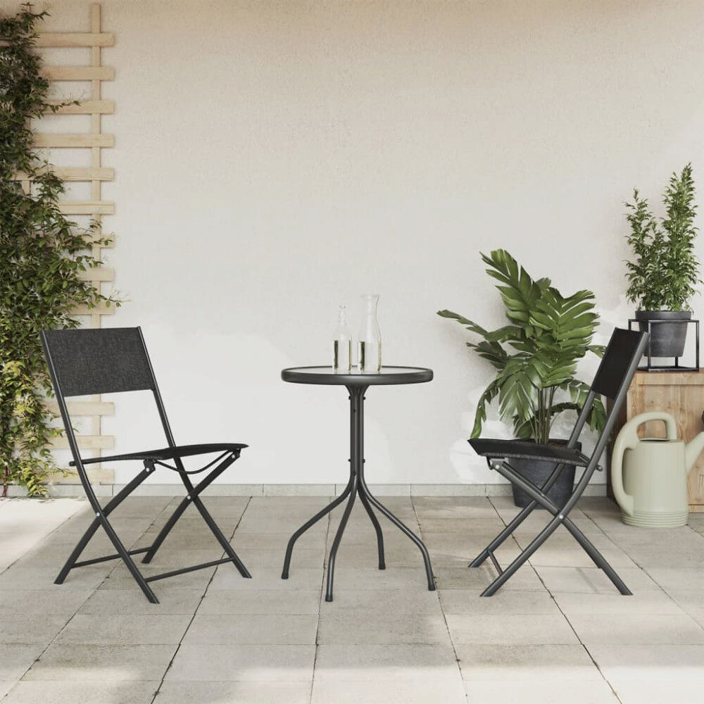 vidaXL Matgrupp för trädgården 3 delar svart stål