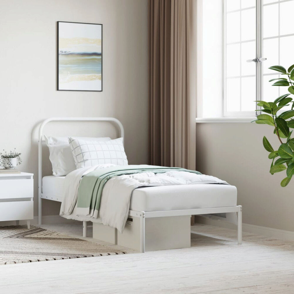 vidaXL Sängram med huvudgavel metall vit 90x190 cm