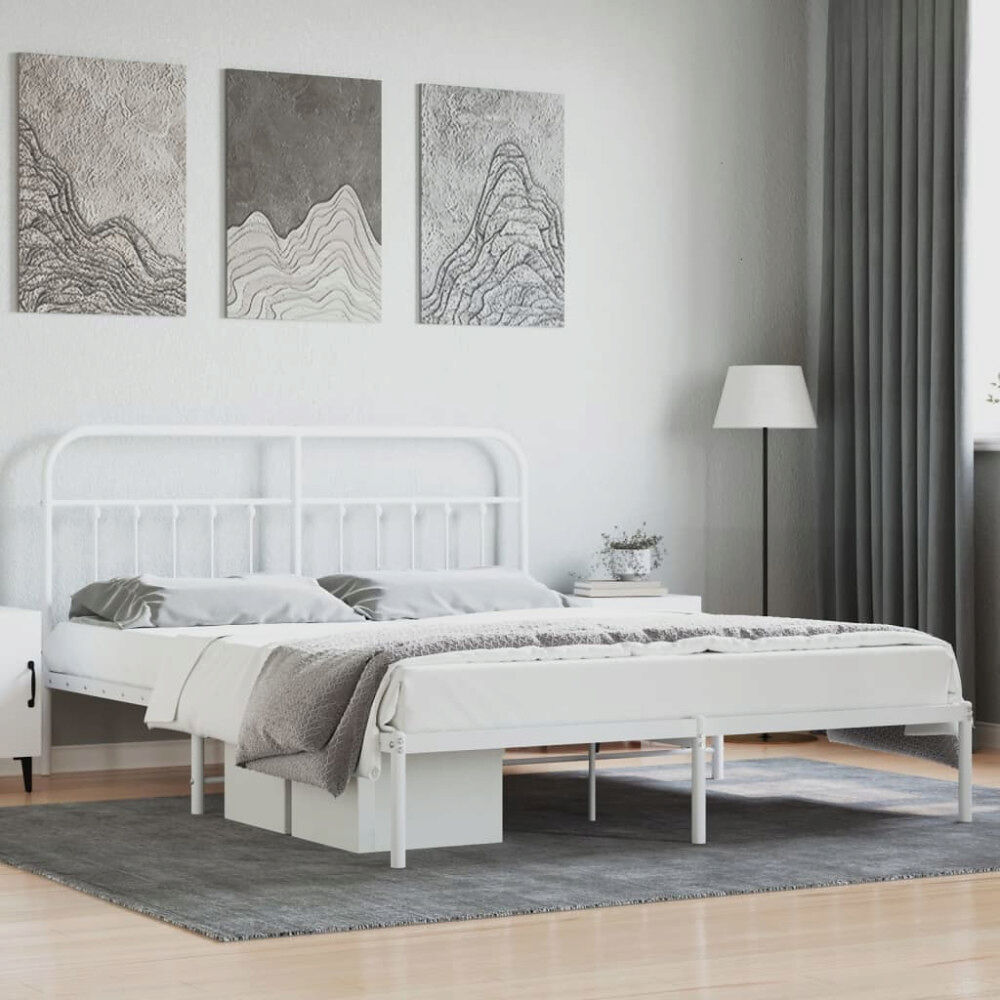vidaXL Sängram med huvudgavel metall vit 160x200 cm
