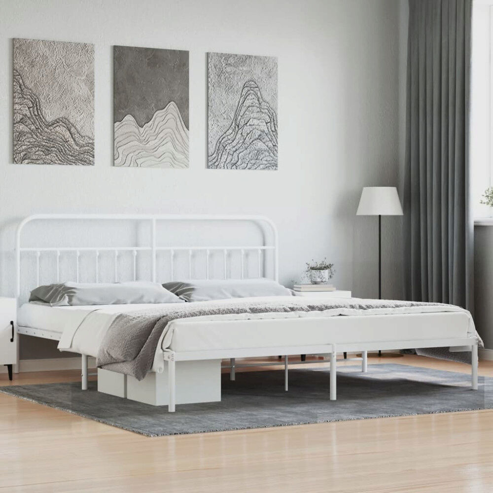 vidaXL Sängram med huvudgavel metall vit 193x203 cm