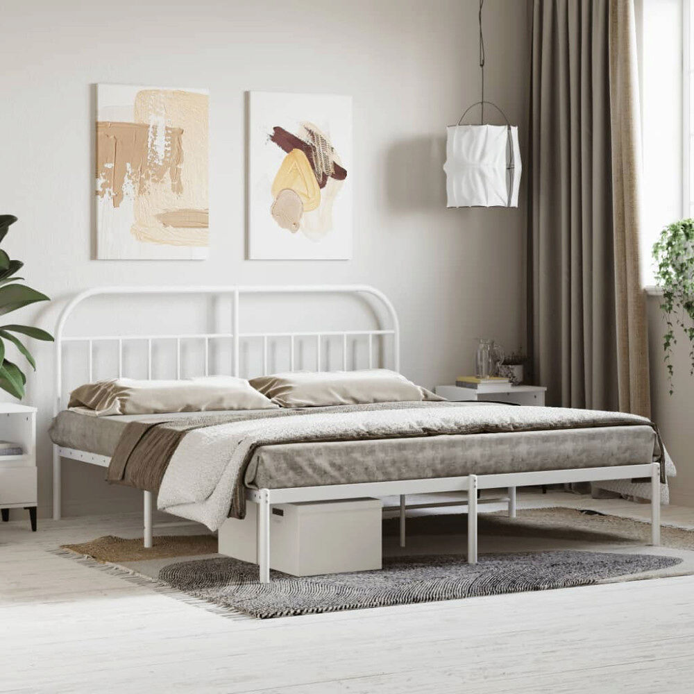 vidaXL Sängram med huvudgavel metall vit 183x213 cm